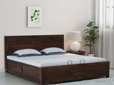 Coverings Indian Rosewood King Size Bed with Hydraulic Storage in Natural Finish