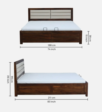 Roscow Sheesham Wood Bed Hydraulic Storage For Bedroom By Sarve Furniture - Image 12