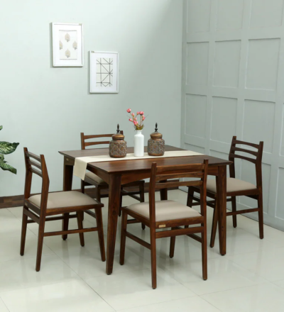 Classic Dining Set Sheesham Wood with Upholstered High Back Dining Chairs