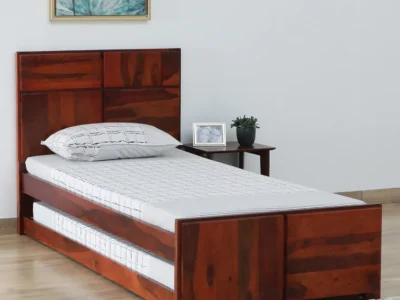 Wooden single size bed in Sheesham for kids or guests by Sarve Furniture – durable compact solid wood bed