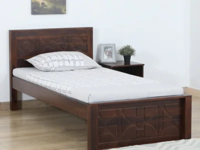 Single wooden bed frame in Sheesham wood for comfortable sleep by Sarve Furniture – solid wood single bed with natural finish