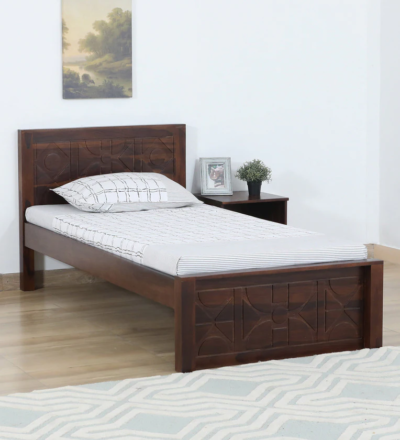 Single wooden bed frame in Sheesham wood for comfortable sleep by Sarve Furniture – solid wood single bed with natural finish