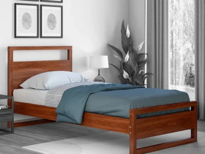 Wall-side wooden single bed in Sheesham wood for small bedrooms by Sarve Furniture – compact and space-saving solid wood bed
