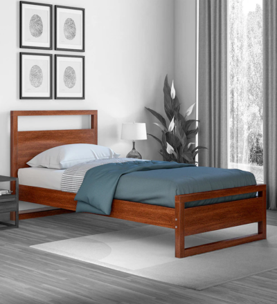 Wall-side wooden single bed in Sheesham wood for small bedrooms by Sarve Furniture – compact and space-saving solid wood bed