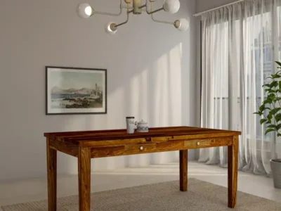 Solid wood 6 seater dining table with natural finish for family use