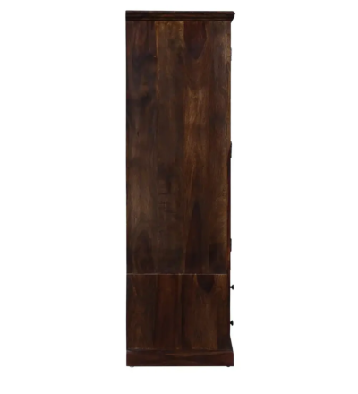 Classic Solid Wooden Wardrobe with Mirror, Drawers, and Polished Teak Finish - Image 5