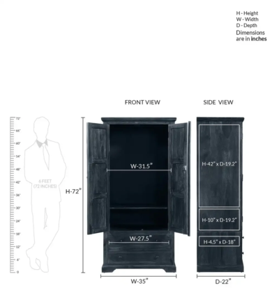 Classic Solid Wooden Wardrobe with Mirror, Drawers, and Polished Teak Finish - Image 9