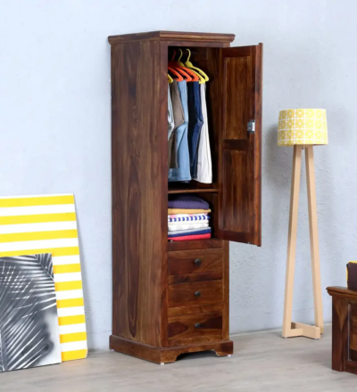 Modern 1 door wardrobe in Sheesham wood with spacious hanging section