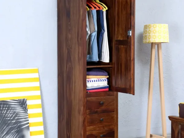 Modern 1 door wardrobe in Sheesham wood with spacious hanging section