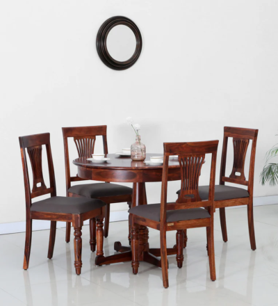 Compact Wooden Dining Table Set for Apartment Dining Spaces with Four Chairs