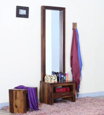 RoyalCarve wooden dressing table with mirror and storage – elegant design for modern bedrooms in India