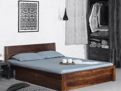 Flux Storage Bed Solid Wood with Drawer by Sarve Furniture, featuring sleek design and practical storage for a modern bedroom.