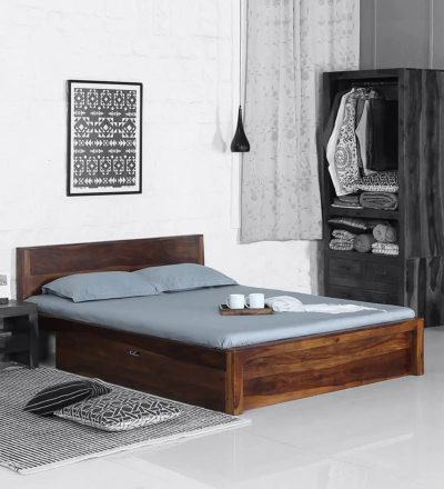 Flux Storage Bed Solid Wood with Drawer by Sarve Furniture, featuring sleek design and practical storage for a modern bedroom.