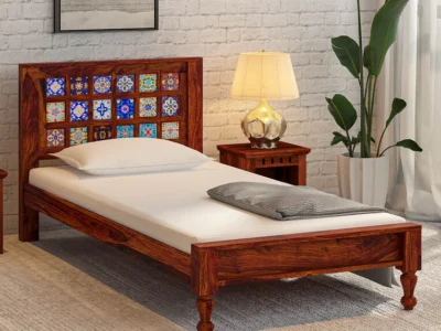 Affordable single bed in Sheesham wood with sturdy legs by Sarve Furniture – durable wooden bed for everyday use