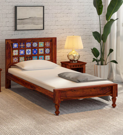 Affordable single bed in Sheesham wood with sturdy legs by Sarve Furniture – durable wooden bed for everyday use