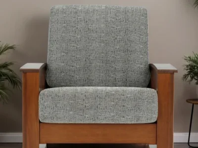 Wooden one seater sofa with neutral cushion and back support