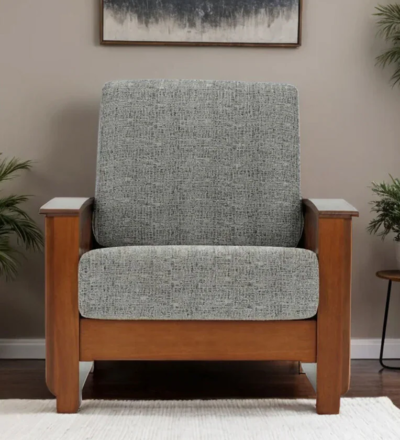 Wooden one seater sofa with neutral cushion and back support