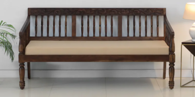 Three seater couch with wooden legs and foam cushion support
