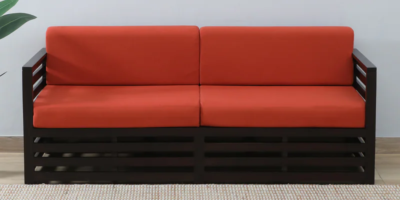 Three seater sofa with fabric upholstery and wooden frame