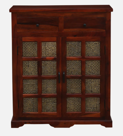 Elegant Sheesham Cabinet with Storage Drawers and Carved Wooden Side Panels - Image 4