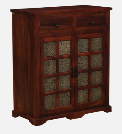 Elegant Sheesham Cabinet with Storage Drawers and Carved Wooden Side Panels - Image 7