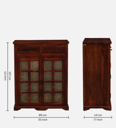 Elegant Sheesham Cabinet with Storage Drawers and Carved Wooden Side Panels - Image 3