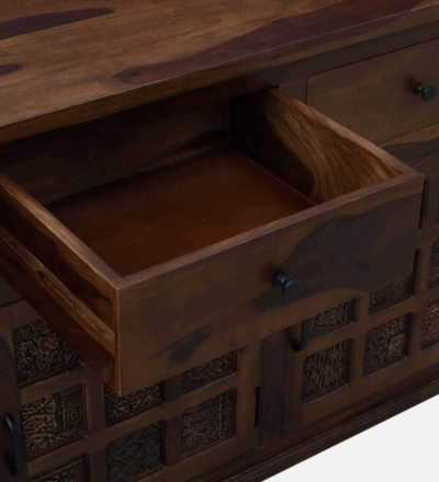Designer Wooden Sideboard with Multiple Drawers and Open Display Shelves - Image 11