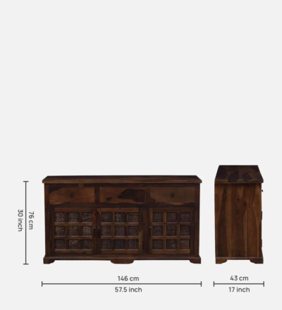 Designer Wooden Sideboard with Multiple Drawers and Open Display Shelves - Image 3