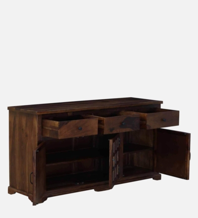 Designer Wooden Sideboard with Multiple Drawers and Open Display Shelves - Image 5