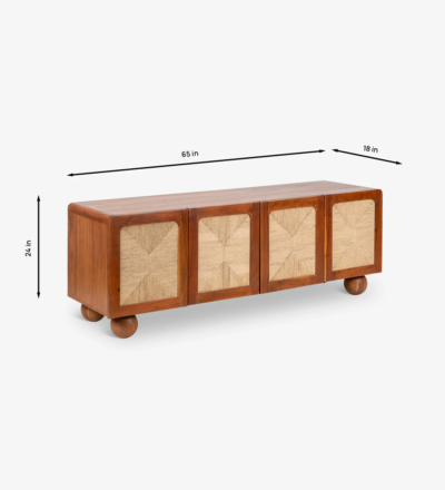 Modern TV Unit in Sheesham Wood with Cable Grommet and Wooden Legs - Image 3