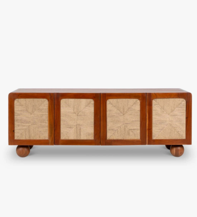 Modern TV Unit in Sheesham Wood with Cable Grommet and Wooden Legs - Image 4
