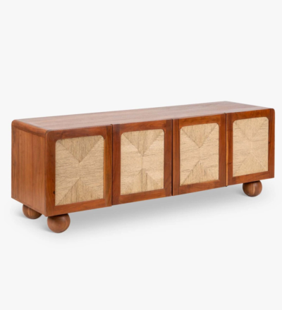 Modern TV Unit in Sheesham Wood with Cable Grommet and Wooden Legs - Image 5