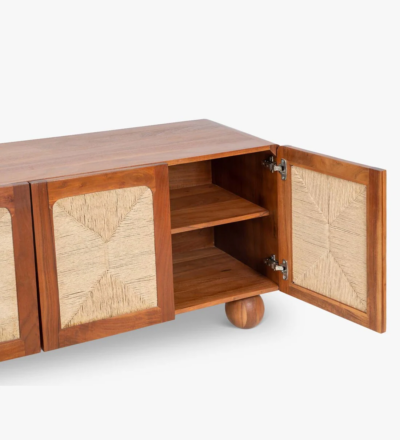 Modern TV Unit in Sheesham Wood with Cable Grommet and Wooden Legs - Image 8