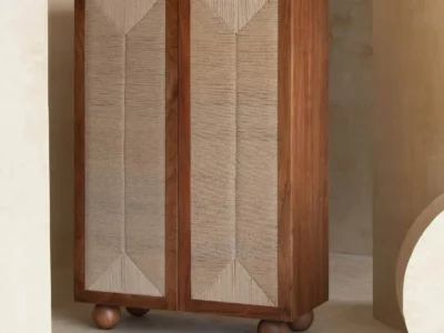 Antique Sheesham wood almirah with brass fittings by Sarve Furniture – solid wood wardrobe with royal vintage design