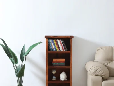 Wide Sheesham wood bookshelf with adjustable shelves and strong wooden frame by Sarve Furniture