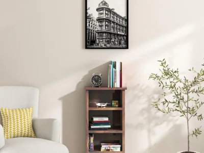 Elegant Sheesham wood bookcase with sliding doors and spacious storage by Sarve Furniture