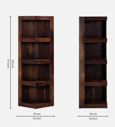 Solid Sheesham Wood Bookshelf with Carved Floral Motifs and Natural Polish - Image 3