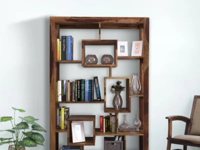 Compact Sheesham bookshelf with bottom storage drawer and open display shelves by Sarve Furniture