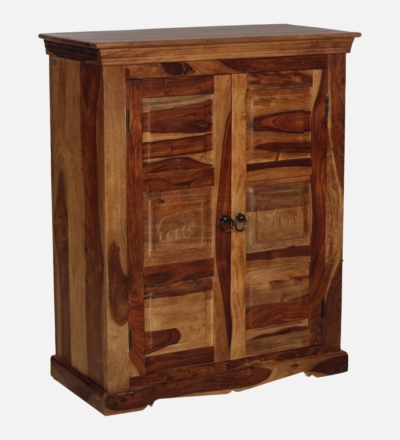 Compact Wooden Storage Cabinet with Carved Top and Lower Storage Compartment - Image 4