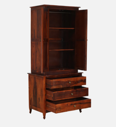 Indian Style Wooden Almirah in Sheesham with Lock and Shelves - Image 5