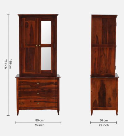 Indian Style Wooden Almirah in Sheesham with Lock and Shelves - Image 3