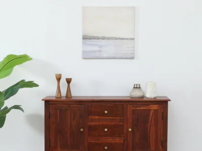 Solid Sheesham Sideboard with Smooth Drawer Pulls and Storage Drawer Units