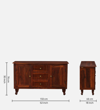 Solid Sheesham Sideboard with Smooth Drawer Pulls and Storage Drawer Units - Image 3