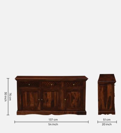 Handcrafted Sheesham Sideboard with Smooth Drawer Pulls and Storage Units - Image 3