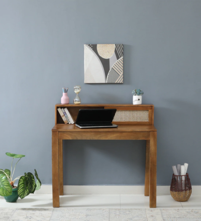 Sheesham wood study table with drawer and open storage shelf for home by Sarve Furniture
