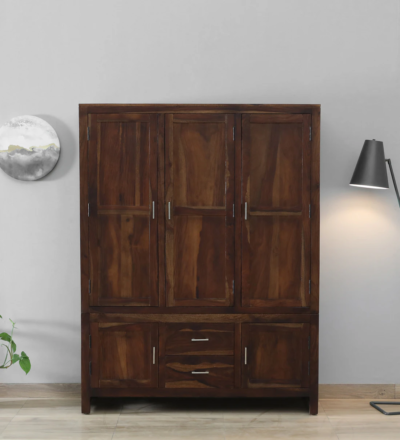 Classic Sheesham almirah for clothing and linen storage by Sarve Furniture – solid wood wardrobe with shelves and hanging space