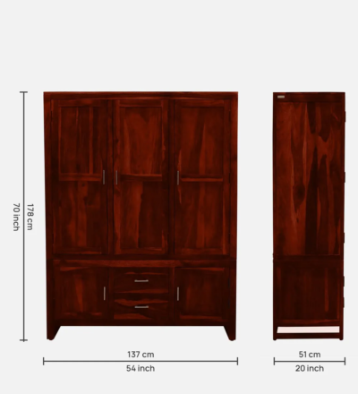 Durable Sheesham Wood Wardrobe with Hinged Doors and Locker By Sarve Furniture - Image 3