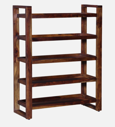 Compact Sheesham Wood Bookshelf with Open Display and Storage Drawers - Image 4