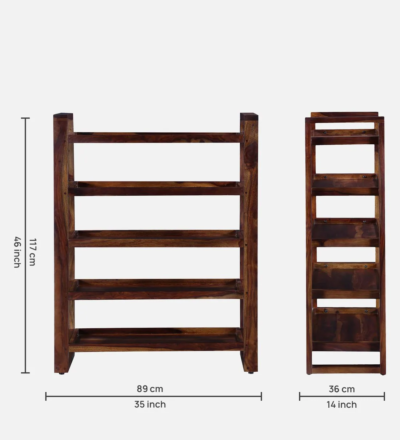 Compact Sheesham Wood Bookshelf with Open Display and Storage Drawers - Image 3