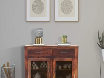 Premium Wooden Crockery Unit with Glass Front and Ample Internal Storage